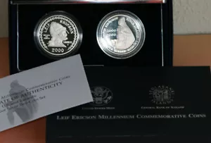 2000 P Leif Ericson Millennium Proof Two-Coin Commemorative Set Coins Box & COA - Picture 1 of 7