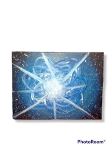Medium OOAK 16" x 12" Abstrakt Blau Supernova Acryl Gemälde auf Leinwand - Bild 1 von 8