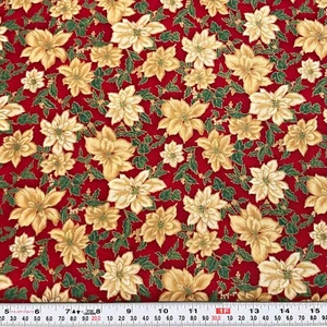 Holiday Homecoming Hoffman Fabrics Metallic Poinsettias Cotton by the HALF YARD - Picture 1 of 2