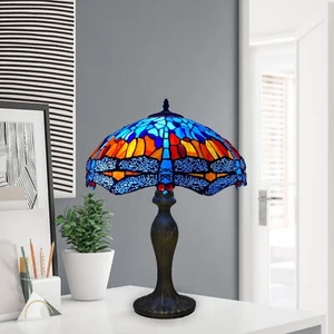 Tiffany blaue Libelle Stil Tischlampe 16 Zoll Buntglas Handarbeit Kunst - Bild 1 von 22