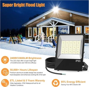 240W LED Flood Light 33600LM Outdoor Commercial Parking Lot Street Yard Lighting - Picture 1 of 15