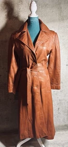 Howard’s Exclusive Vintage 70’s Rust ￼Brown Belted Leather Trench Coat Boho Mod - Bild 1 von 10