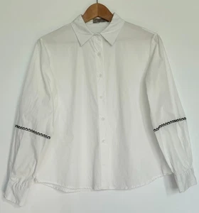 BOTTEGA VENETA White Shirt Embroidered Sleeve Tailored UK10 UK12 ✨LUXURY - Picture 1 of 6
