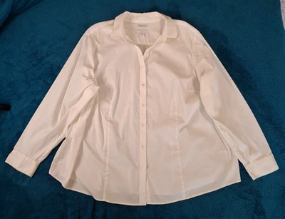 Charter Club 女式大码 24W 纽扣衬衫白色长袖弹力 — 第 1/4 张图片