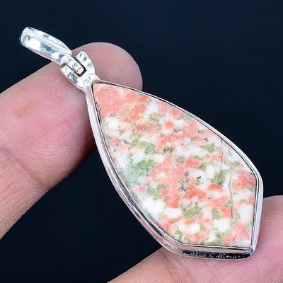 Colgante hecho a mano enchapado en plata 925 Unakita de 2,37" Foto 1 de 3