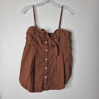 3/$30 Free People Marrón Lunares Corbata Frontal Cami Top Correa Ajustable Grande Foto 1 de 4