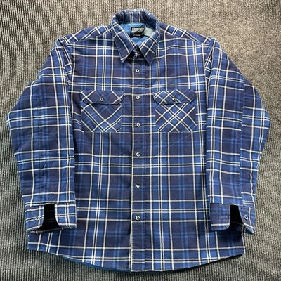 Chaqueta Fieldmaster De Colección Para Hombres XL Alta Azul Franela a Cuadros Acolchada Hecha en EE. UU. 90s Foto 1 de 4