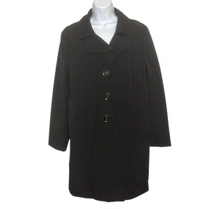 London Fog Womens L Black Trench Coat Minimalist Classic Dark Academia Jacket - Picture 1 of 6