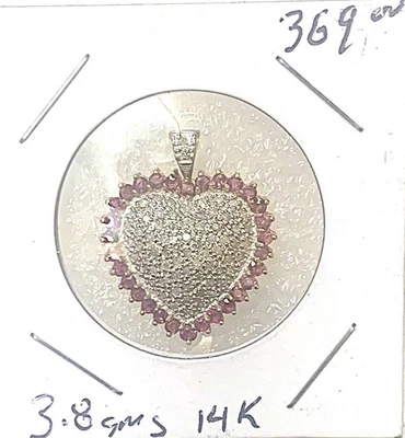 14Kt Gold Crystal & Ruby Heart Pendant - 3.8 grams 1 x 3/4" - Image 1 of 3
