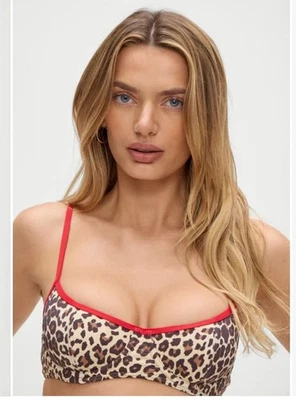 Top de bikini Frankies Bikinis Cola con aros - Estampado de guepardo, talla grande Foto 1 de 4