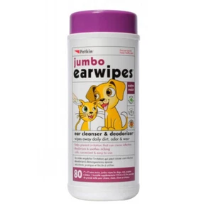 Petkin Ear Wipes Pet Ear Cleanser & Deodoriser for Dogs & Cats Jumbo 80 Pack - Picture 1 of 1