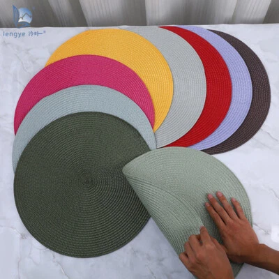 Woven Table Place Mat 38cm Large Round Placemat Dining Tableware Washable Dinn - Image 1 of 4