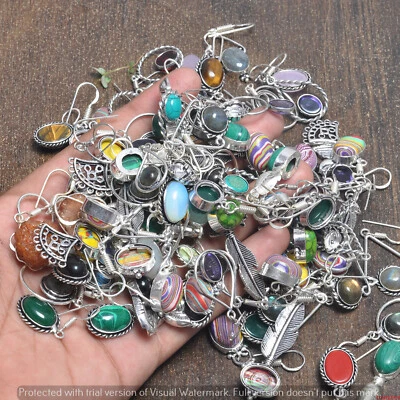 Lote de pendientes al por mayor de gancho enchapado en plata de ley 925 con piedras preciosas y mezcla de piedras preciosas Foto 1 de 4