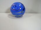 Art Glass Made By Me Blue With Pink Swirls Paperweight