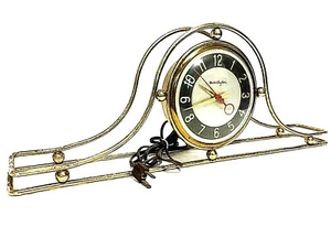 Vintage MasterCrafters Clock Brass Mantle Mid Century Modern Electric Round Work - Picture 1 of 12