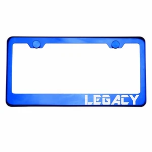Blue Chrome License Plate Frame LEGACY Laser Etched Metal Screw Cap - Picture 1 of 8