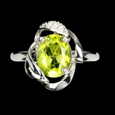 925 Sterling Silver Ring Oval Peridot 9x7mm Natural Gemstone Jewelry - Image 1 of 4