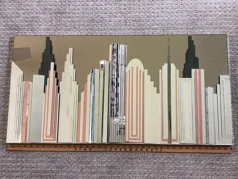Vintage 70's Retro Cityscape Skyline Wall Mirror Art Deco Inspo Skyscraper 18x36 Cover