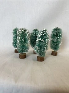 Vintage Taiwan Bottle Brush Trees Rounded Tops Flocked 4.5” Tall lot of Five - Picture 1 of 10