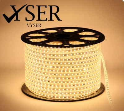 VYSER WARM WHITE LED Strip 220V-240V Waterproof 5050 SMD Lights Rope+ Free AC Adopter