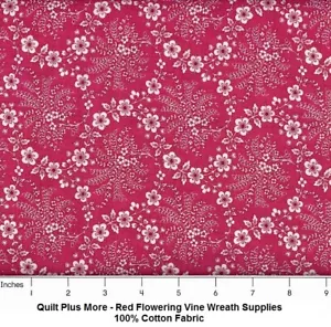 Rot blühender Rankenkranz Zubehör 100 % Baumwollstoff 1/4 Yard - Bild 1 von 1