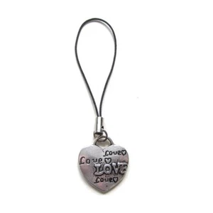 Bijou accessoire tel portable GSM SAC MP3 / Breloque COEUR LOVE / Dragonne noire - Photo 1 sur 1