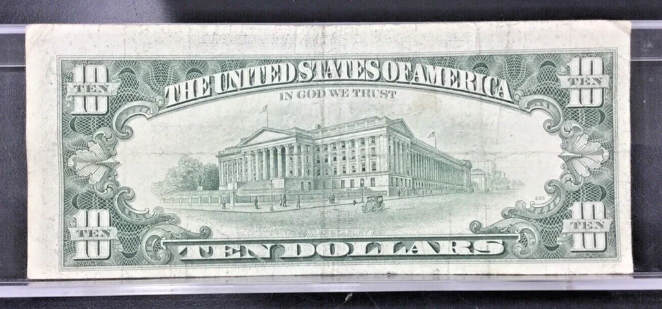 1981 $10 Federal Reserve Note MISLAIGNED REVERSE Error with Tilted 3rd Print obv - Image 1 of 4