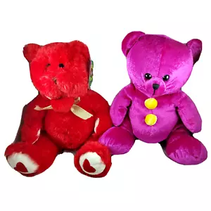 Bear Plush Set of 2 Red and Bright Pink Sugar Loaf NWT 12 in Tall - Picture 1 of 7