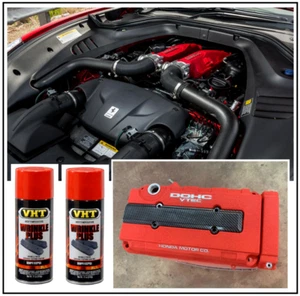 2PK WRINKLE PLUS RED SPRAY PAINT COATING CAN AUTO CAR VALVE COVER HIGH TEMP - Picture 1 of 7