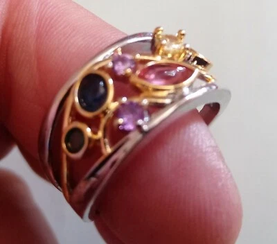 Anello Misure🇮🇹 22/20 Argento 925( Vedi Foto Punzone) Pietre Ametrino - Immagine 1 di 4