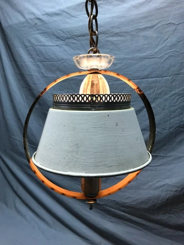 VTG Brass & Metal Hanging Arts & Crafts Light Fixture White Glass Shade 340-23B Cover
