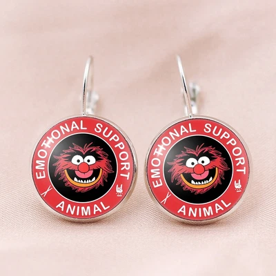 Висячие серьги-гвоздики из красного стекла с эмоциональной поддержкой в стиле маппета - Изображение 1 из 4