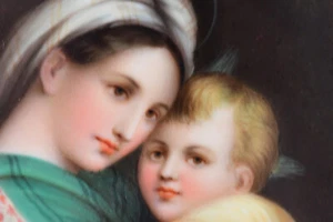 Biedermeier Porzellan Plakette Madonna della Sedia 1880 handgemalt nach Raffael - Bild 1 von 6