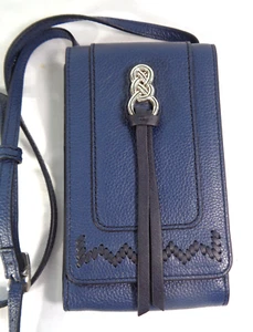 Brighton Crossbody Phone Purse Bag Interlok Navy Blue Leather Black Accents - Picture 1 of 13