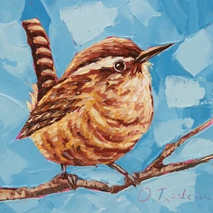 Original Carolina Wren Oil Painting 4 x 4 Bird Oil Painting Carolina Wren Art - Picture 1 of 9
