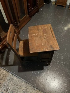 Antique Industrial Child School Desk Chair Oak Wood Langslow Fowler Moulthrop - Picture 1 of 3