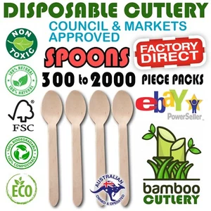 Wooden Cutlery Spoons Disposable Bamboo Wood Bulk Buy Party Eco Friendly Recycle - Picture 1 of 17