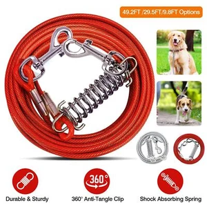 Dog Tie Out Cable w/ Spring 360° Rotatable Clips Long Pet Leash Chew Proof Chain - Picture 1 of 25