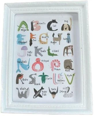 Puppenstube Tier Alphabet Bild im weißen Rahmen Miniatur Kinderzimmer Zubehör