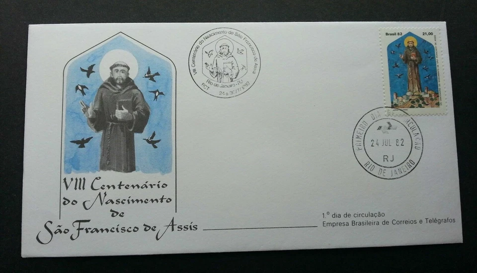 [SJ] Brazil VIII Century Born São Francisco de Assis 1982 Bird (stamp FDC) - Image 1 of 4
