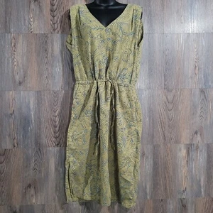 prAna Ecotropics Dress in Cabana Straw Print M Pockets Cinced Drawstring Travel - Picture 1 of 15