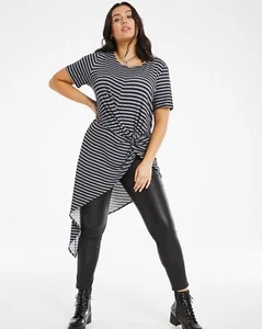 Simply Be Women's Grey Stripe Asymmetric Top, Size 26 - Picture 1 of 2