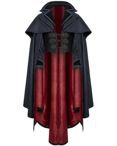 Punk Rave Mens Long Gothic Cloak Coat Jacket Blue Black Red Steampunk Vampire - Picture 1 of 11