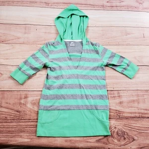 Nike Sweater Girls Small 4-6 Green Gray Lightweight Hoodie Pullover Pockets Kids - Picture 1 of 10