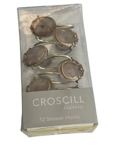 Vintage Croscill Shower Curtain Hooks Ornate Gold Pink Lavender Antique Set 12 - Picture 1 of 6