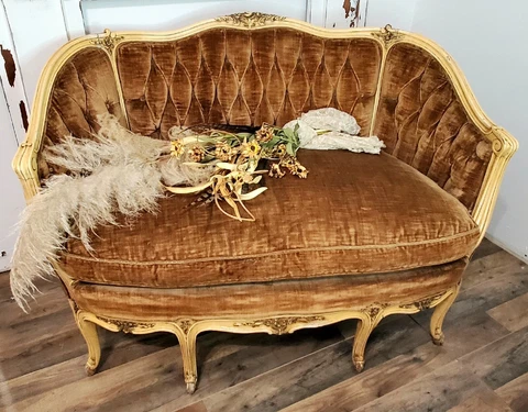 Antique Brown Velvet Tufted Rococo Style 19th Century Settee/Couch Cover