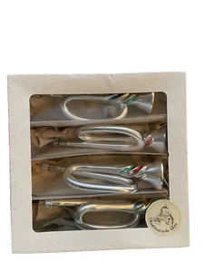 Adorno de Navidad Trompetas Musicales Oberfrankische Vidrio Alemania Juego de 4 en Caja - Imagen 1 de 10