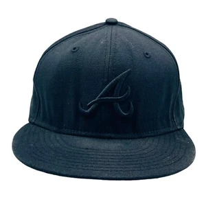 Atlanta Braves Hat Adult 7 5/8 Black Fitted Baseball Cap New Era - Picture 1 of 5