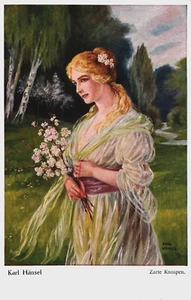 Postal de colección firmada por artista Karl Hänsel Zarte Knospen Pretty Lady C267 - Imagen 1 de 2