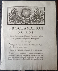 LOIS ARRETES DECRETS - PROCLAMATION DU ROI Décret Assemblée Nationale 5 Mai 1790 - Imagen 1 de 2